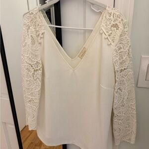 Sezane Cream Lace Sleeve Blouse